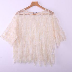 ZARA Feather Embellished Cream Top